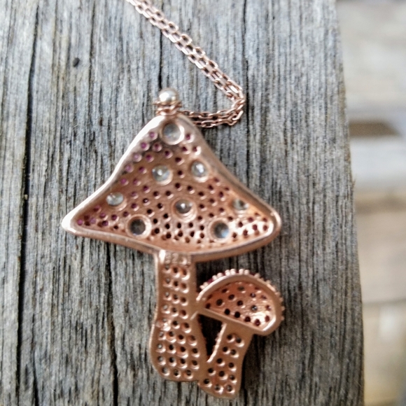 Rose gold rubies & white Topaz mushrooms 17" - Picture 3 of 6